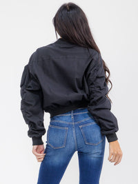 WOMEN'S LONG SLEEVE ZIPPER CLOSURE FRONT POCKETS BOMBER JACKET