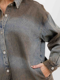 WOMEN'S LONG SLEEVE BUTTON UP FRONT POCKETS DENIM WASHED JACKET