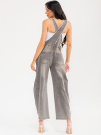 WOMEN'S SLEEVELESS POCKETS WASHED STRETCH DENIM WIDE LEG DENIM OVERALL