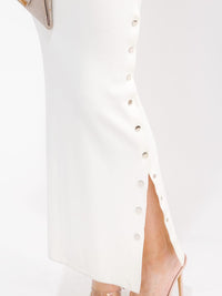 WOMEN'S SLEEVELESS V-NECK SIDE SLIT RIBBED BODYCON MAXI DRESS