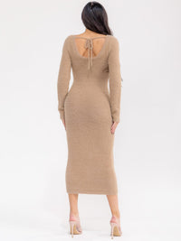 WOMEN'S LONG SLEEVE OPEN BACK FUZZY BODYCON SWEATER MAXI DRESS