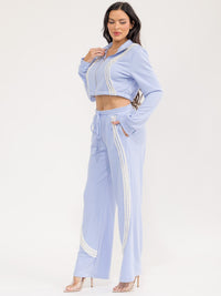 WOMEN'S LONG SLEEVE CROP SWEATER & ELASTIC WAIST PANTS PEARL TRIM 2PC. SET