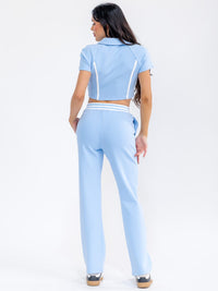 WOMEN'S SHORT SLEEVE CROP TOP & ELASTIC WAIST PANTS COLORBLOCK 2PC. SET
