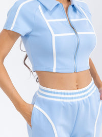 WOMEN'S SHORT SLEEVE CROP TOP & ELASTIC WAIST PANTS COLORBLOCK 2PC. SET