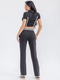 WOMEN'S SHORT SLEEVE CROP TOP & ELASTIC WAIST PANTS COLORBLOCK 2PC. SET