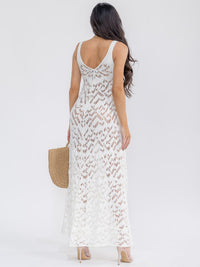 WOMEN'S SLEEVELESS V-NECK FIT & FLARE CROCHET MAXI DRESS