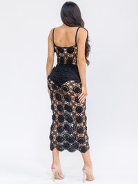 WOMEN'S SLEEVELESS CROCHET FLOWER BODYCON MAXI DRESS
