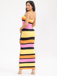 WOMEN'S SLEEVELESS COLORBLOCK STRIPES RIBBED BODYCON MAXI DRESS