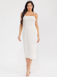 WOMEN'S SLEEVELESS FLOWER DETAILED BODYCON MIDI DRESS
