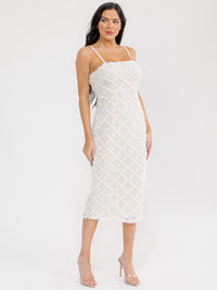 WOMEN'S SLEEVELESS FLOWER DETAILED BODYCON MIDI DRESS