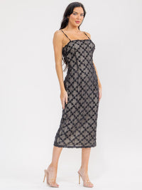 WOMEN'S SLEEVELESS FLOWER DETAILED BODYCON MIDI DRESS