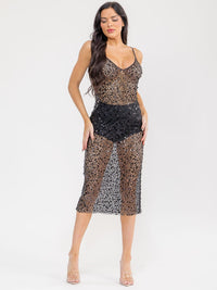 WOMEN'S SLEEVELESS V-NECK SEQUINS BODYCON MIDI DRESS