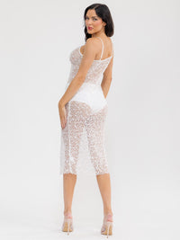 WOMEN'S SLEEVELESS V-NECK SEQUINS BODYCON MIDI DRESS