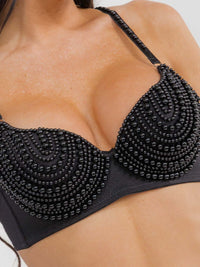WOMEN'S ADJUSTABLE STRAPS PEARL DETAILED BRA