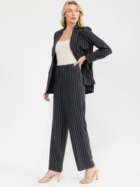WOMEN'S BUTTON CLOSURE FRONT POCKETS STRIPES WIDE LEG PANTS