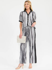 WOMEN'S SHORT SLEEVE BLOUSE & ELASTIC WAIST PANTS COLORBLOCK PRINT 2PC. SET