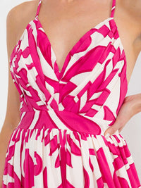 WOMEN'S SLEEVELESS V-NECK OPEN BACK SIDE SLIT MULTI PRINT MAXI DRESS