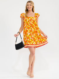 WOMEN'S SLEEVELESS SQUARE NECK FLORAL TUNIC MINI DRESS