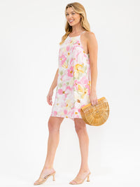 WOMEN'S SLEEVELESS HALTER NECK FLORAL TUNIC MINI DRESS
