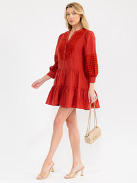 WOMEN'S LONG SLEEVE BUTTON UP FRONT POCKETS DETAILED MINI DRESS