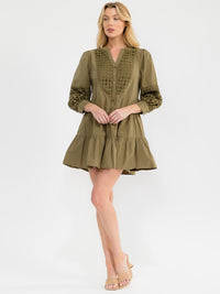 WOMEN'S LONG SLEEVE BUTTON UP FRONT POCKETS DETAILED MINI DRESS