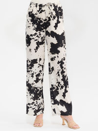 WOMEN'S ELASTIC WAIST FRONT POCKETS ANIMAL PRINT WIDE LEG LINEN PANTS