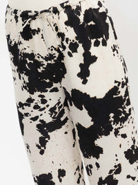 WOMEN'S ELASTIC WAIST FRONT POCKETS ANIMAL PRINT WIDE LEG LINEN PANTS