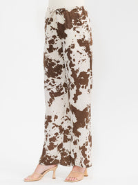 WOMEN'S ELASTIC WAIST FRONT POCKETS ANIMAL PRINT WIDE LEG LINEN PANTS