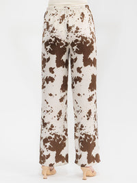 WOMEN'S ELASTIC WAIST FRONT POCKETS ANIMAL PRINT WIDE LEG LINEN PANTS