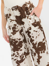 WOMEN'S ELASTIC WAIST FRONT POCKETS ANIMAL PRINT WIDE LEG LINEN PANTS