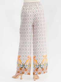 WOMEN'S ELASTIC WAIST FRONT POCKETS MULTI PRINT WIDE LEG LINEN PANTS