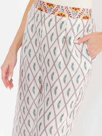 WOMEN'S ELASTIC WAIST FRONT POCKETS MULTI PRINT WIDE LEG LINEN PANTS
