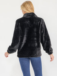 WOMEN'S LONG SLEEVE ZIPPER CLOSURE FRONT POCKETS FAUX FUR JACKET