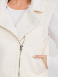 WOMEN'S SLEEVELESS ZIPPER CLOSURE FRONT POCKETS SHERPA VEST