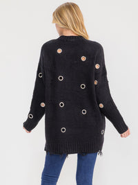 WOMEN'S LONG SLEEVE DETAILED OVERSIZED KNIT PULLOVER SWEATER