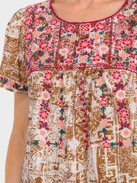 WOMEN'S SHORT SLEEVE EMBROIDERY FLORAL DETAILED TUNIC MULTI TOP