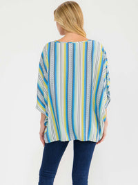 WOMEN'S SHORT SLEEVE V-NECK EMBROIDERY DETAILED TUNIC MULTI TOP