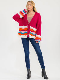 WOMEN'S LONG SLEEVE BUTTON UP MULTI COLORS KNIT SWEATER