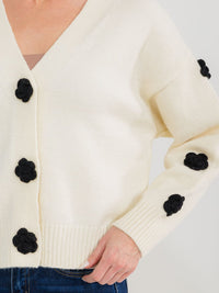 WOMEN'S LONG SLEEVE BUTTON UP FLOWER KNIT COLORBLOCK SWEATER