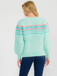 WOMEN'S LONG SLEEVE MULTI PRINT SHIMMER KNIT PULLOVER SWEATER