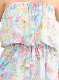 PLUS SIZE SLEEVELESS ELASTIC WAIST SIDE SLIT FLORAL PRINT MAXI DRESS
