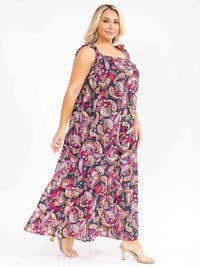 PLUS SIZE SLEEVELESS SQUARE NECK PAISLEY PRINT MAXI DRESS