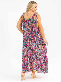PLUS SIZE SLEEVELESS SQUARE NECK PAISLEY PRINT MAXI DRESS
