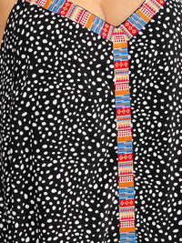 PLUS SIZE SLEEVELESS V-NECK POLKA DOT PRINT EMBROIDERY MAXI DRESS