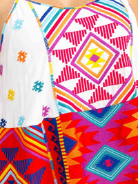 PLUS SIZE SLEEVELESS EMBROIDERY MULTI PRINT MIDI DRESS