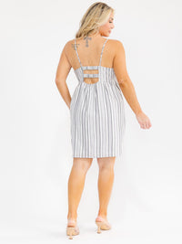PLUS SIZE SLEEVELESS OPEN BACK STRIPES MINI DRESS