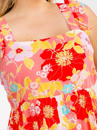 PLUS SIZE SLEEVELESS SQUARE NECK FLORAL TUNIC MINI DRESS