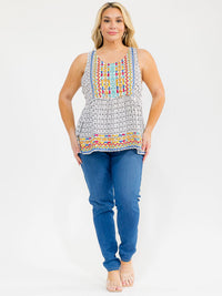 PLUS SIZE SLEEVELESS MULTI EMBROIDERY TANK TOP