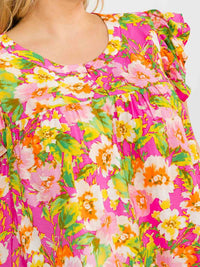 PLUS SIZE RUFFLE SLEEVE FLORAL PRINT BLOUSE