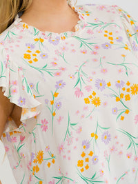 PLUS SIZE RUFFLE SLEEVE FLORAL PRINT BLOUSE